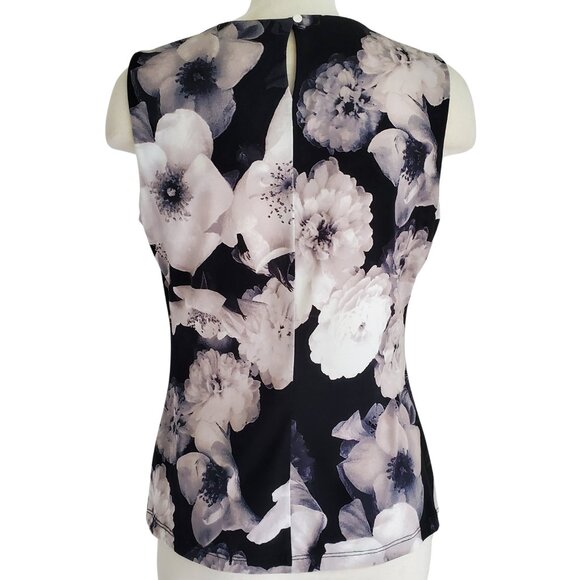 Calvin Klein Dark Floral Pleated Top Sleeveless Blouse Great for Under Suit - Picture 2 of 11